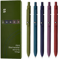 UIXJODO Gel Pens, 5 Pcs 0.5mm Black Ink Pens Fine Point Smooth Writing Pens with Silicone Grip, High-End Series Metal Clip Retractable Pens for Journaling Note Taking (Vintage)