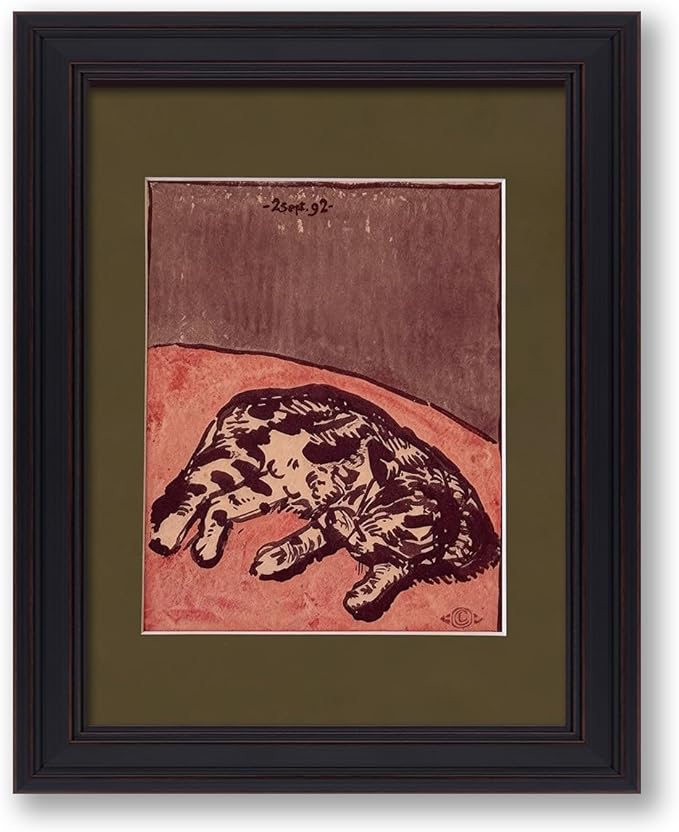 Cute Cat Poster Mid Century Modern Animal Wall Art Vintage Aesthetic Canvas Painting for Bedroom Dormitory Wall Decor Cat Lovers Gifts 16X20 inch Vintage Framed
