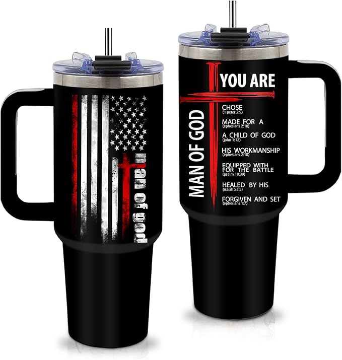 God Gifts for Men - 40oz Gods Tumbler with Straw and Handle, Man of God Insulated Tumblers, Stainless Steel, Leak-proof, Bpa-free, Spiritual Encouragement, Christian Gifts for Men, Appreciation Gift