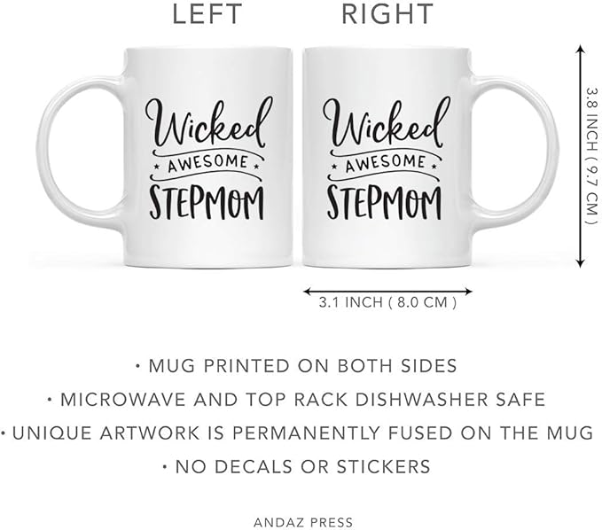 Andaz Press Mother's Day 11oz. Ceramic Coffee Tea Mug Gift for Mom, Wicked (Awesome) Stepmom, Bitten Apple Graphic, 1-Pack, Birthday Christmas Gift Ideas