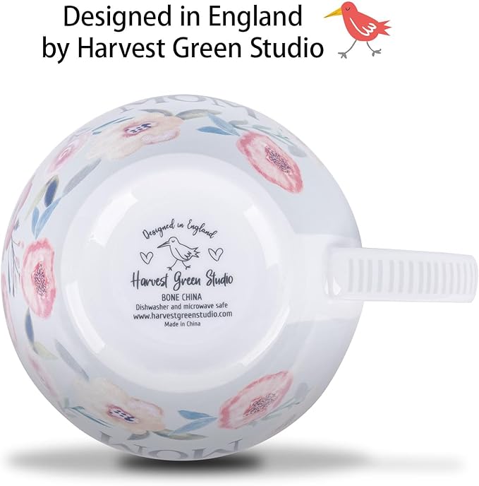 Best Mom Ever Coffee Mug - 20oz Bone China Hug Mug with Floral Design, Thoughtful Mother's Day or Birthday Gifts for Women, Designed in England by Harvest Green Studio
