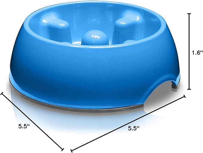 Dogit Dog Bowl Slow Feeder for Wet or Dry Dog Food, Go Slow Anti-Gulping Dog Dish, Blue, M