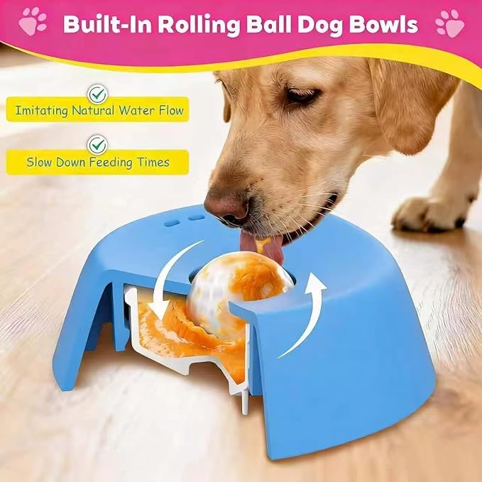 Spherical Slow-Eating Pet Liquid Bowl, Anti-Slip Slow-Eating Bowl for Licking, Used for Feeding Wet Food, Water and Snacks, Suitable for Dogs and Cats, Four Colors Licking Toys (Blue,Orange Ball)
