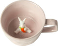 DIHOclub Farmhouse Ceramic Coffee Mug with Rabbit Figurine – Rustic Stoneware Cup, Matte Finish, Ideal for Breakfast & Home Decor (Pink Rabbit)