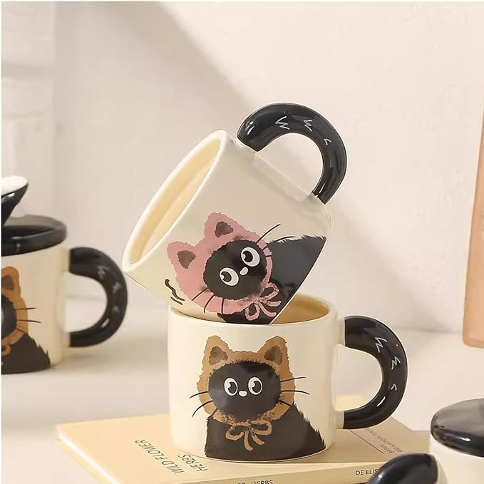 Cat Shaped Mug Suitable For A Variety Of Drinks, Ceramic Mug With Lid, Gift Box For Souvenirs (PinkGiftBox)