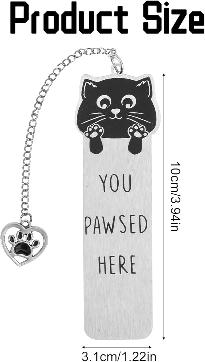 Cat Bookmark, Zinc Alloy Kitten Pet Bookmarks for Women with Heart Pendent Bookish Gift Cute Animals Book Marker Funny Reading Accessories for Cat Lovers