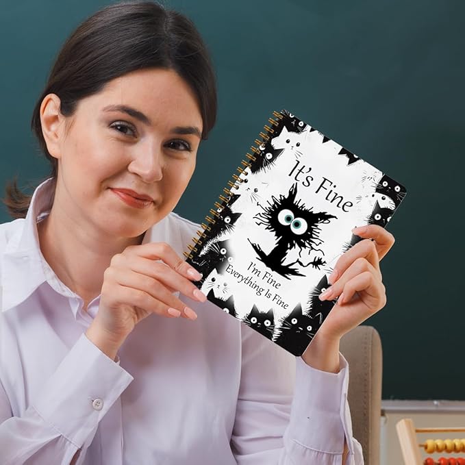 2 Pcs Funny Cat Spiral Notebook, Cute Funny Gifts Journaling Notebooks for Work, College Ruled Notebook Journal Office Classroom Supplies Motivational Cat Themed Gifts for Women Coworkers