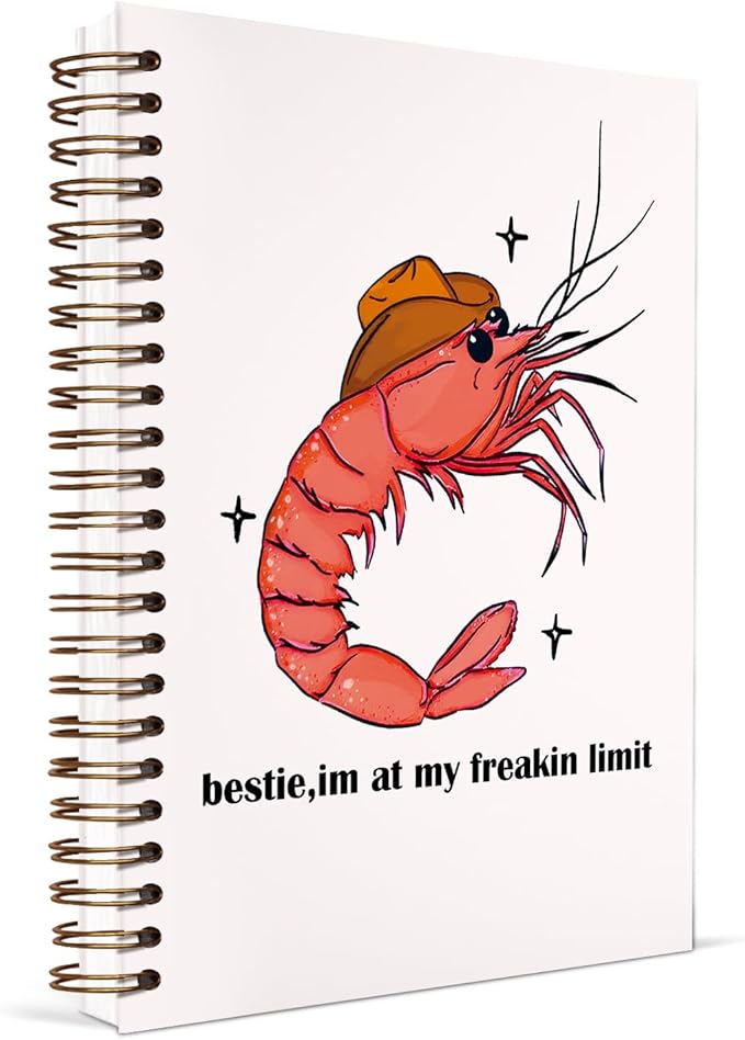 KDHTY Funny Shrimp Western Spiral Notebook,Western Office Supplies,Cute Western Shrimp Notebook for Coworker Teammate Best Friend,Funny School Office Supplies,5.5 x 8.3