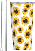 Sunflower Tumbler 20oz Floral Stainless Steel Insulated Tumblers with Lid and Straw Yellow Flowers Travel Coffee Mug Tea Wine Cups Water Bottle Sunflower Gifts for Women