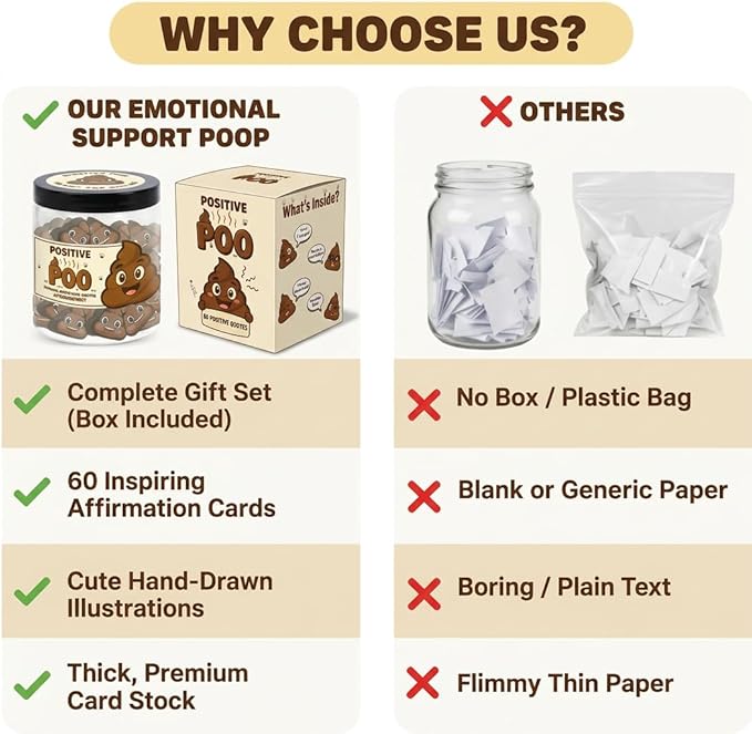 DEARMINE Positive Poo Jar with 60 Affirmation Cards, Emotional Support Poo, Funny Gag for Women, Men, Corwokers, Friends, Poop Emoji Gifts