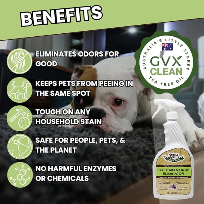 GVX Cook & Banks Pet Odor Eliminator - Dog Urine Odor Eliminator & Cat Spray Deterrent, Pet Stain Remover for Carpet, Hard Floor & Couch, Dog Pee Spray, Urine Deodorizer & Neutralizer for Home, 32 oz