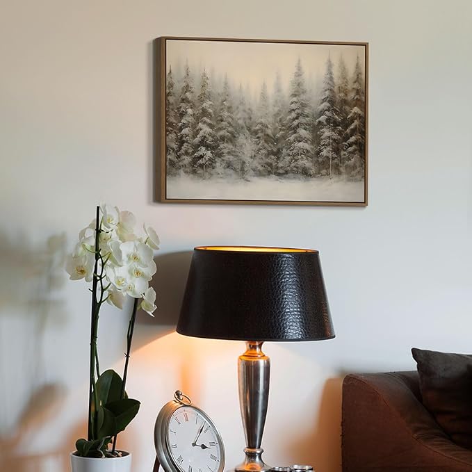 Winter Forest Landscape Wall Art Vintage Snowy Pine Trees Painting Prints Rustic Snowscape Picture Nature Wilderness Illustrations Modern Art Framed for Living Room Bedroom Home Walls Decor, 8x10 Inch