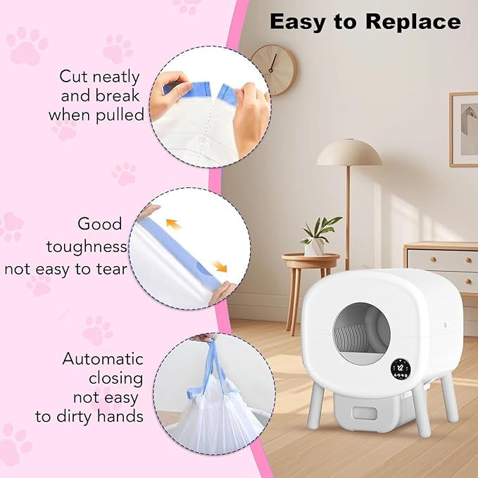 120-Pack Cat Liner Replacement Bags, Heavy-Duty Drawstring Litter Box Liners Compatible with Fsitego & Fumoi Self-Cleaning Litter Boxes(26" x 11.8") (Pack of 6)
