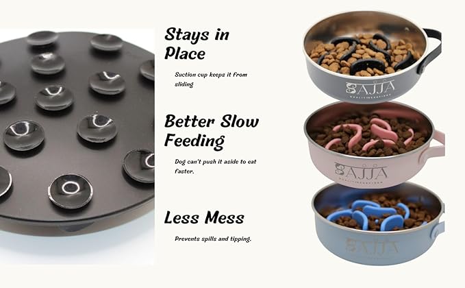 Slow Feeder Insert for Dog Bowl with Suction Cups – Anti-Choke Silicone Design Fits Most Dog Bowls – Includes 3 Finger Toothbrushes for Puppy & Pet Dental Care – Blue, Pink, Black Color