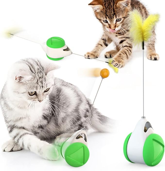 Alnicov Cat Toys Interactive Ball,Balanced Cat Toy with Ball for Indoor Cats Ball with Wheels Automatic Rotating Rolling Balls Balance Swing IQ Training Toy for Cats