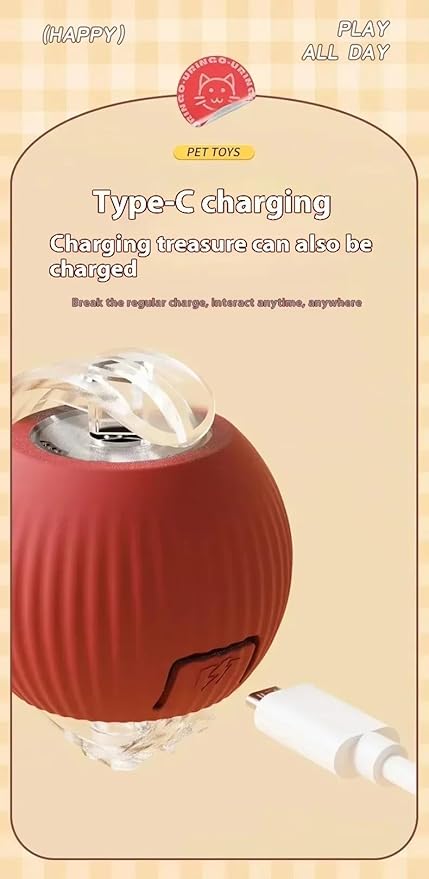 Interactive Cat & Small Dog Toy with Tail, Automatic Rolling, USB Rechargeable Smart Mouse – Juguete Interactivo para Gatos y Perros Pequeños con Cola, Ratón Inteligente Recargable (Red)