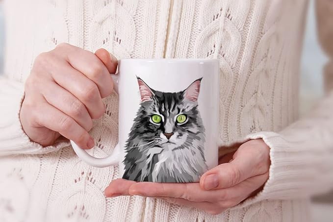 MUGBREW Maine Coon Cat Vector Portrait Ceramic Coffee Mug Tea Cup, 11 OZ