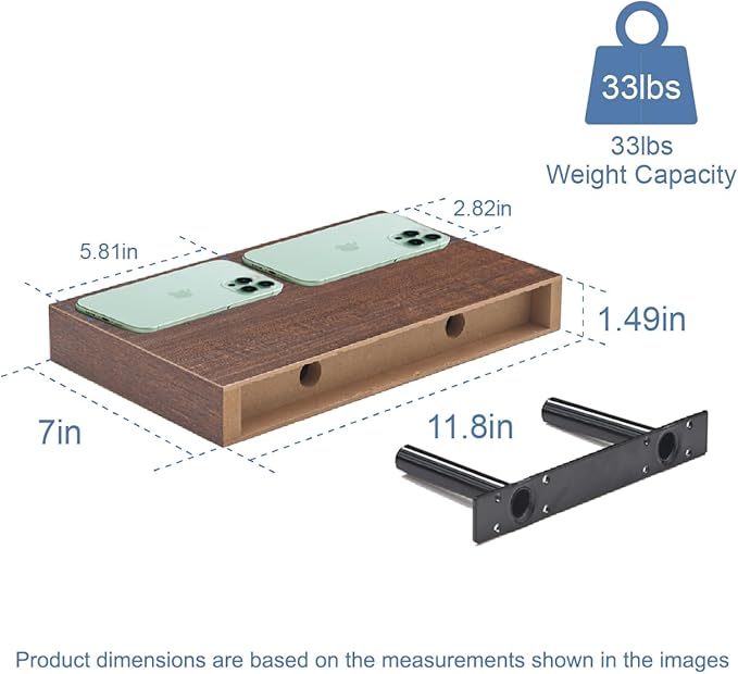 Floating Shelves for Wall, Bathroom Shelves Over Toilet, Wall Shelves & Book Shelf, Hanging Shelf, Modern Wooden Wall-Mounted Small Floating Shelves, 12x7x1.5 in (Walnut-Like, Set of 4)