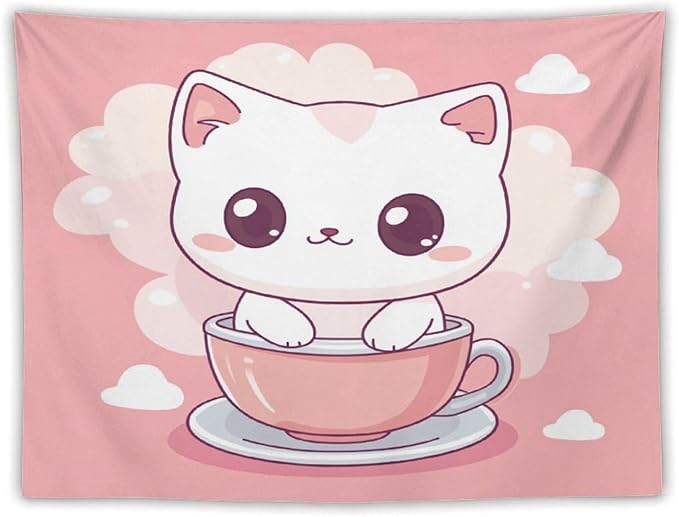 Tapestry Kawaii Cat Aesthetic Bedroom Tapestries Cat Lover Gifts Tapestry Wall Hanging Wall Hanging for Dorm Living Room Landscape 60"x80" Wall Hanging for Home Decor Bedroom Living Room Dorm Decor