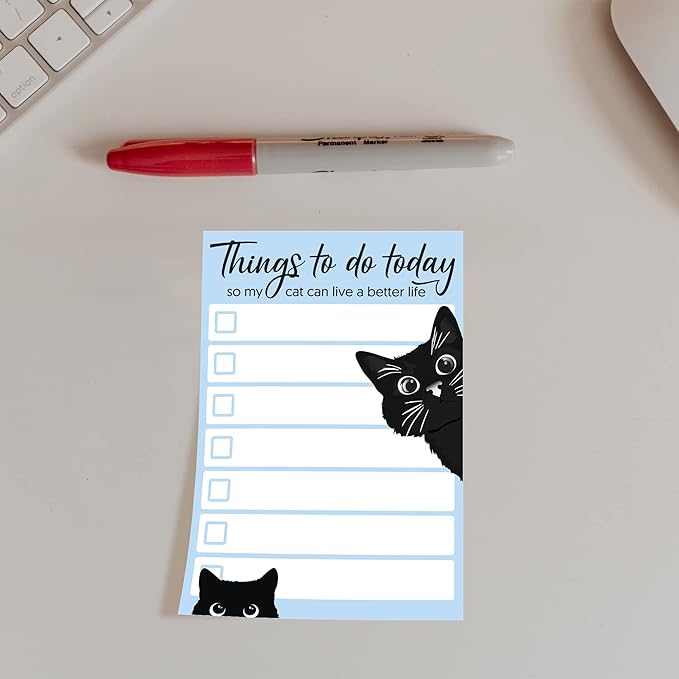 Funny Black Cat Lover Small to Do List Sticky Notes, Blue | Things to Do Today | Humor Notebook Notepad Note Card for Women Gift| 50 Pages 4x6 by DAILY RITMO