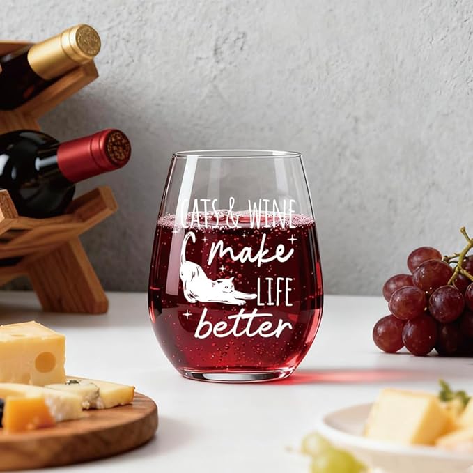 Warm & Cozy Cats Wine Glass Gifts for Cat Lovers - Mother's Day Early Bird | Birthday Presents for Mom, Daughter, Sister, Wife & Cat Moms