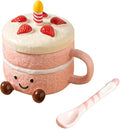 Adorable Cake Ceramic Coffee Mug, 400ml Cute funny Mug For Women, Cake Shaped Aesthetic Mugs Tea Cup with Lid Spoon for Birthday Valentines Day Home Office School