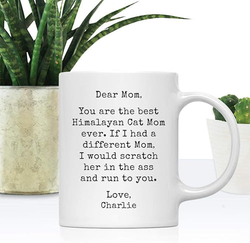 Andaz Press Personalized Funny Mom 11oz. Coffee Mug Gag Gift, Best Himalayan Cat Mom, Scratch in Ass and Run to You, 1-Pack, Custom Cat Lover's Christmas Birthday Ideas, Includes Gift Box