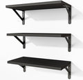 Fixwal Black Shelves for Wall, Wood Wall Mounted Floating Shelves for Bedroom, Bathroom, Living Room, Kitchen Storage and Decor(Black, Set of 3, 16.5 Inch)