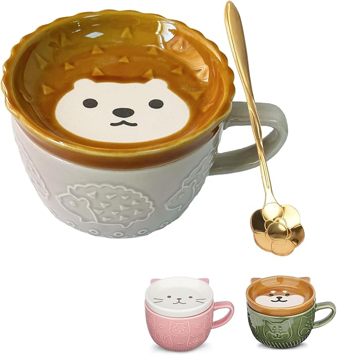Ceramic Cute Cat Mug With Lid - Funny Novelty Cup for Cat Lovers - Tea and Dessert Mug for Girls, Boys, Women - Christmas Birthday Gift