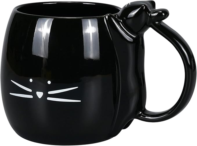 Koolkatkoo Cat Coffee Mug for Women Cute Ceramic Mugs for Cat Lover Tea Cup Black - White