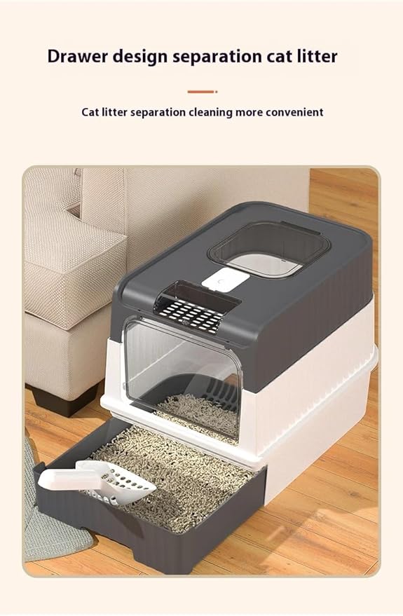 Cat Litter Box, Fully Enclosed, Odorless, Capacity Premium Cat (BY-4202) (Black)