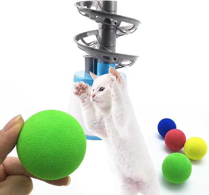 Automatic Cat Toy Ball Launcher with 16 EVA Bouncy Balls, Interactive Toys for Indoor Fetch Toy Machine for Playing Training