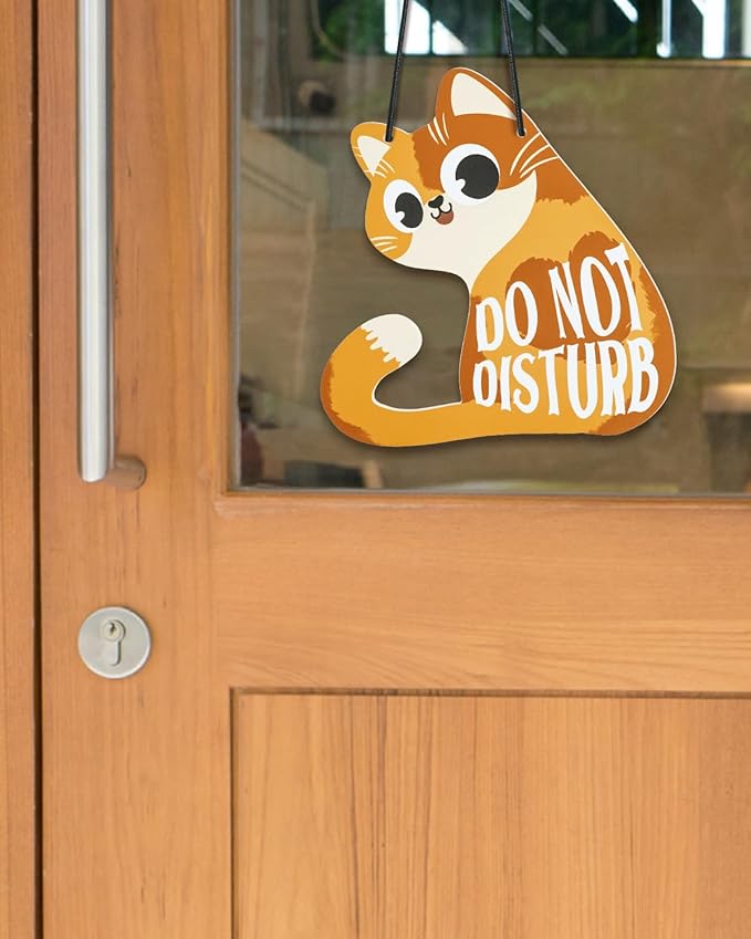 Putuo Decor Do Not Disturb Sign Welcome Please Knock, Cute Cat Door Sign Decor Reversible Double Sided Aesthetic Hanger Plaque for Room Front Door Porch Home Decor, Cat Lover Gifts Orange