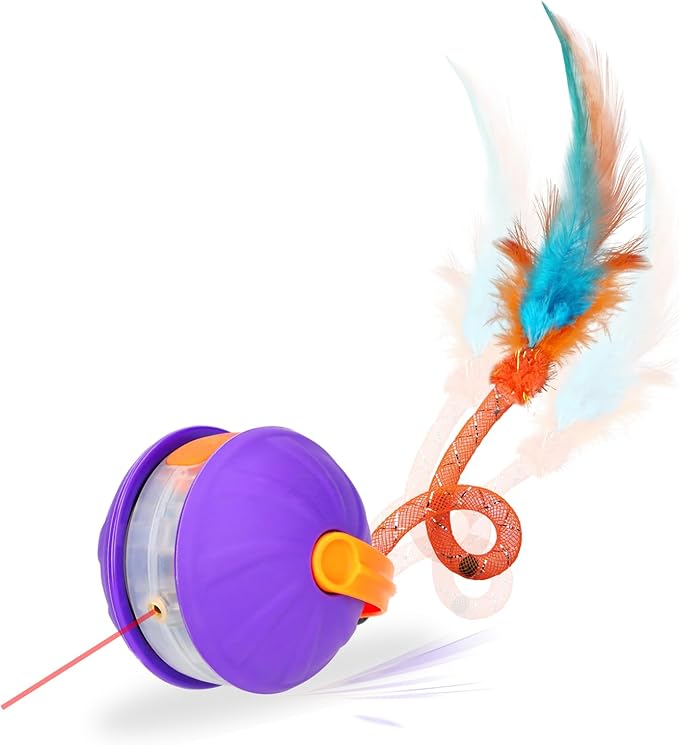 Cat Laser Toy Automatic 4-in-1, Interactive Ball & Laser Pointer for Indoor Cats with 3 Interchangeable Tails, Rechargeable Teasing Pet Toy for Kittens & Adults