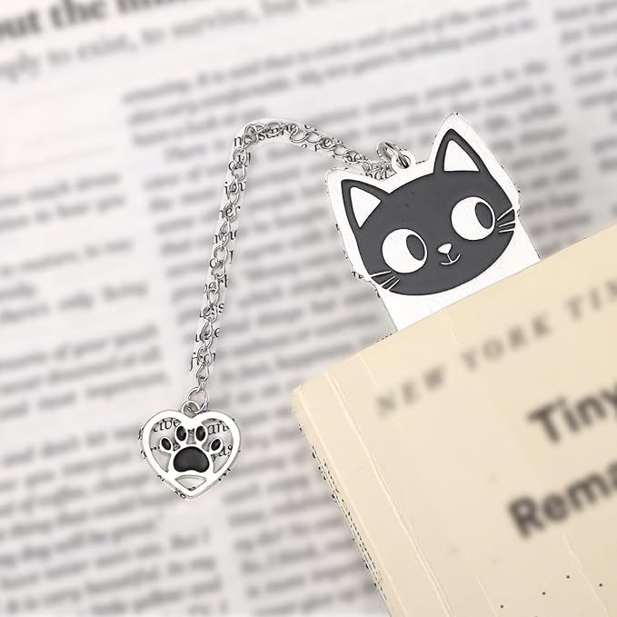 Cute Cat Bookmark, Zinc Alloy Kitten Paw Print Bookmarks Reading Gifts for Cat Lovers Funny Black Kitten Book Marks Animal Bookmark Gifts Book Accessories for Reading (Style F)