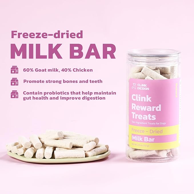 Clink Design Dog Training Treats, Training Treats for Dogs and Cats, Freeze Dried Goat Milk Snacks, 60% Goat Milk & 40% Chicken, 2.5oz