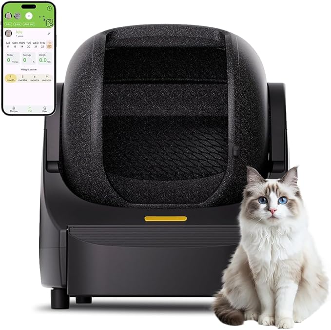 Open-Top Self-Cleaning Cat Litter Box,Automatic Cat Litter Box for Large & Multiple Cats Up to 33 lbs,App & Knob Control, Dual Sensors,Quiet Operation