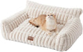 Joydeco Cat Couch for Pets, 24 inch Plush Pet Sofa, Cat Bed for Indoor Cats with Removable Washable Cover, Supportive Pet Sofa, Cream
