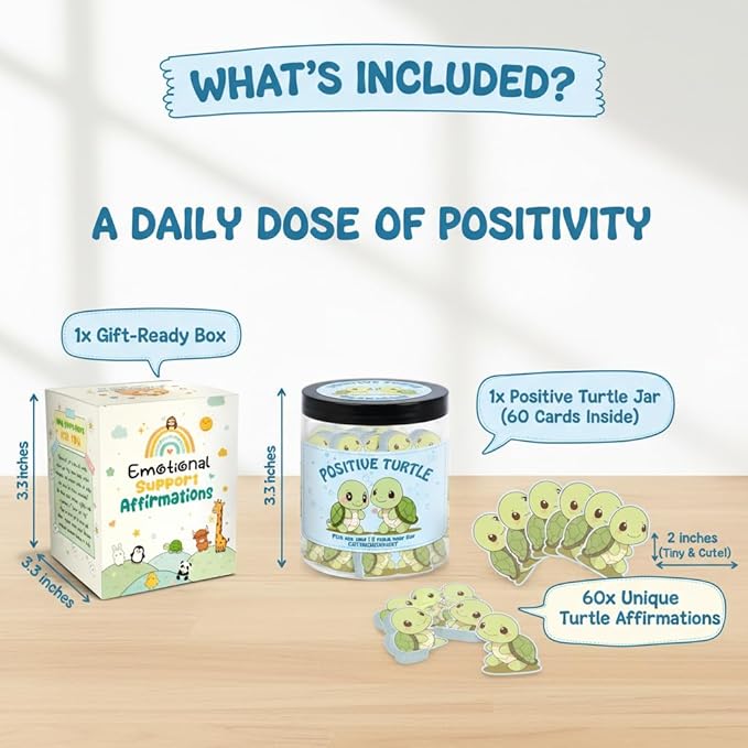 60 Positive Turtle Cards Jar, Emotional Support Affirmation Cards, Sea Turtle Gifts, Turtle Lover Gifts For Women, Teens, Friends, Coworkers, Christmas Turtle Decoration For Home Office