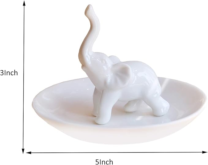 PUDDING CABIN White Elephant Ring Holder Dish Ring Tray for Jewelry | Elephant Gifts for Women Christmas, Birthday, Mother's Day