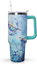 Ceovfoi 40 Oz Sea Turtle Tumbler with Handle Lid and Straw,Double Wall Vacuum Stainless Steel Watercolor Ocean Turtle Cup,Water Bottle,Travel Coffee Mug,Hawaiian Sea Turtle Decor,Accessories