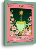 The Matcha Tarot Print Wall Art, Green Tea Vintage Posters Canvas Framed Prints Modern Home Decor, Retro Botanical Floral Poster for Living Room Entryway Bedroom Book Shelf Room Aesthetic