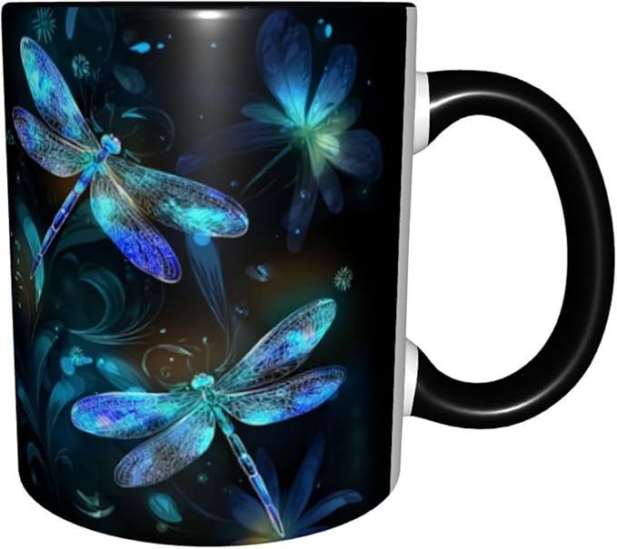 Dragonfly Cat Coffee Mug Funny Ceramic Tea Cup With Handle Dishwasher Microwave Safe for Women 11oz Porcelain Mugs