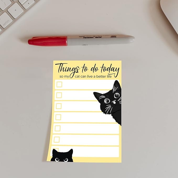 Funny Black Cat Lover Small to Do List Sticky Notes, Yellow | Things to Do Today | Humor Notebook Notepad Note Card for Women Gift| 50 Pages 4x6 by DAILY RITMO