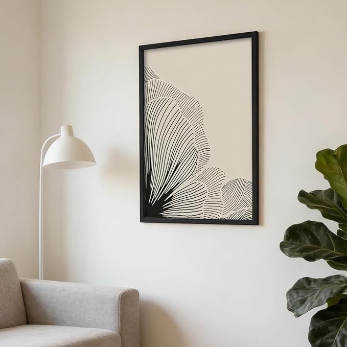 Abstract Black and Beige Flowers Canvas Wall Art, Neutral Floral Lines Poster, Modern Minimalist Floral Wall Decor, Boho Botanical Sketch Art Print for Living Room Bedroom 8x10in Framed