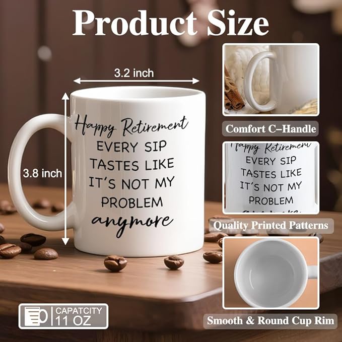 Happy Retirement Ceramic Coffee Mug for Women, Funny Retired 11oz Coffee Cup, Retirement Gifts for Woman Men, Retired Gifts for Boss Coworker Friends, Boss Grandpa Present