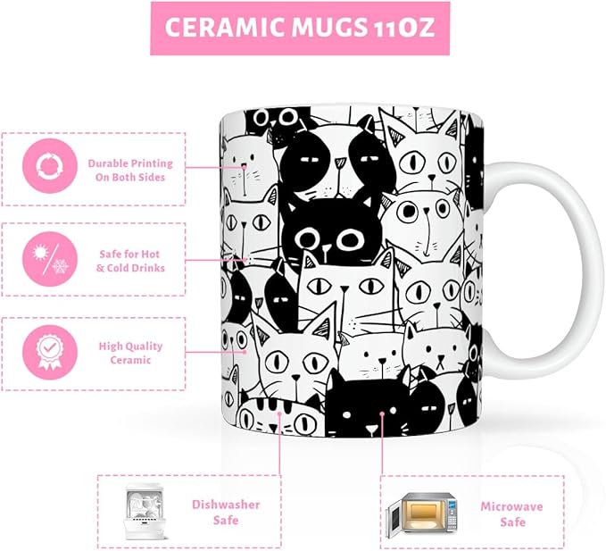 Cats Lover Gifts, Funny Black Cats Mug, Everything Is Fine Cat Mug, Birthday Christmas Gift for Kitty Mom, Crazy Cat Halloween Gifts, 11 Oz Coffee Cup