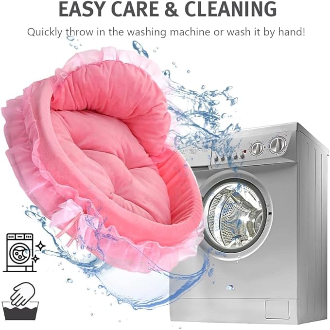 pawstrip Pink Dog Bed Washable Princess Cat Couch Soft Plush Pet Sofa Nest Mat Snuggle Kitten Puppy Cave Beds Cute Cozy Kitten Doggy Kennel Cushion Small Medium Dogs Cats Sleeping Pad (L, Pink)