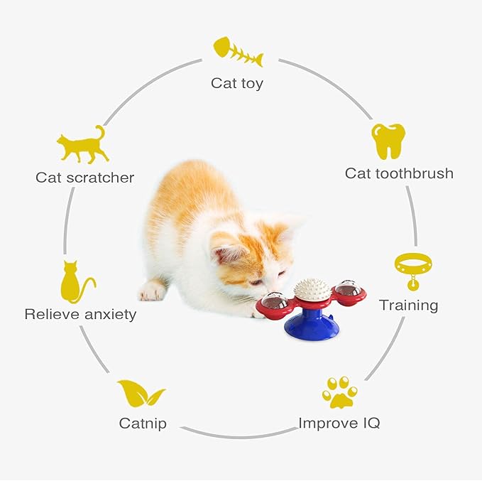 Interactive Windmill Cat Toys with Catnip : Cat Toys for Indoor Cats Funny Kitten Toys with LED Light Ball Suction Cup‖Cat Nip Toy for Cat chew Exercise (Multi-Colored)