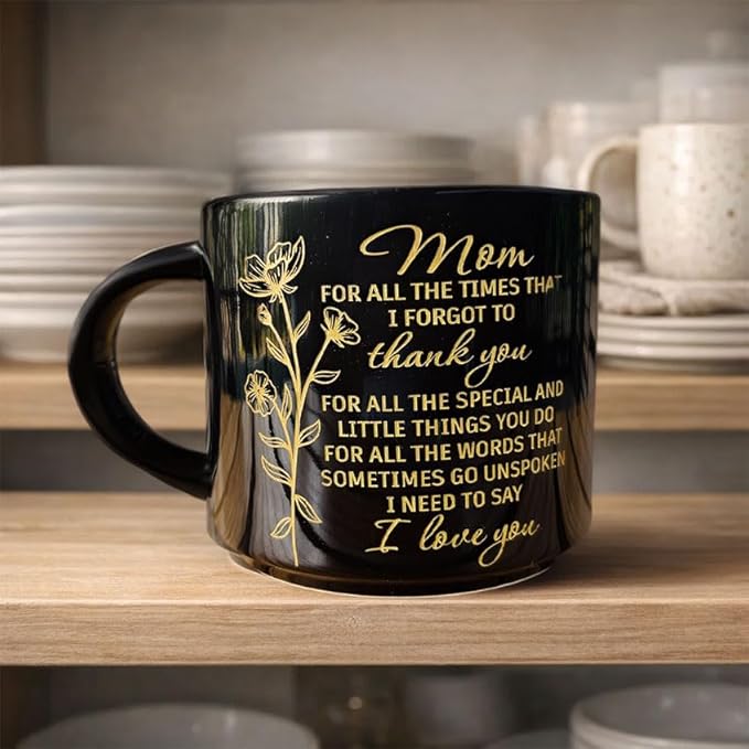 DongNaiWin Mom Gift Mug, Mother's Day Mug - 17oz Black Ceramic Coffee Mug for Mom – Black and Gold Mom Gift Mug, Large Capacity Tea Cup, Mother Appreciation Gift, Birthday Christmas Mother’s Day Gift